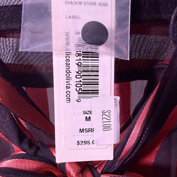 NWT Alice & Olivia Silk Pink and Black Striped Tie-Neck Blouse medium - Picture 8 of 8